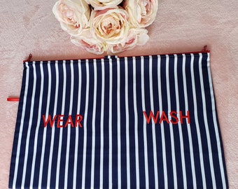 Navy and White Stripes Lingerie Travel Bag / Hostess gift idea / Girls Gift / Wear & Wash laundry bag / Bridesmaid gift idea / Laundry Bag