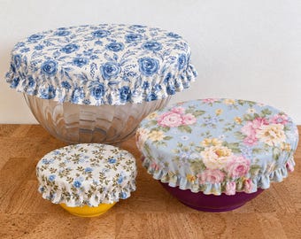 Floral Prints Fabric Bowl Covers / Reusable Fabric Bowl Cover / Mason Jar Cover /Sourdough Starter & Proofing Cover