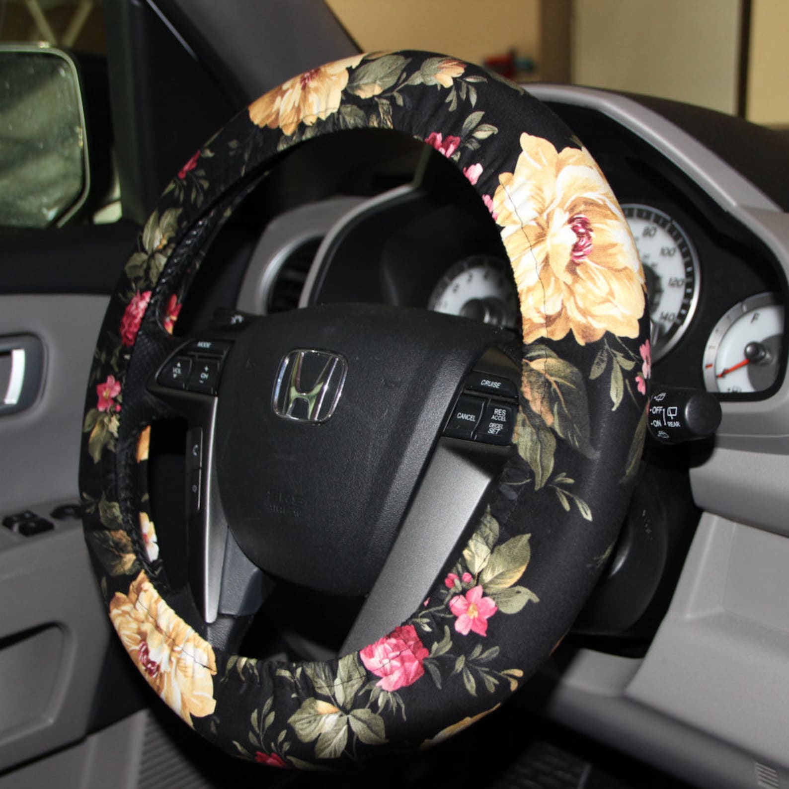 Steering Wheel Cover and Seat Belt Covers Black Floral Etsy