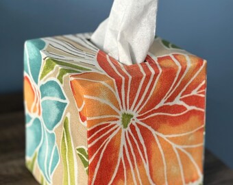 Fabric Tissue Box Cover. Square Tissue box cover. Tissue Box Cover. Outdoor Fabric Tissue Cover. Floral Theme - Fun Print Tissue Box Cover