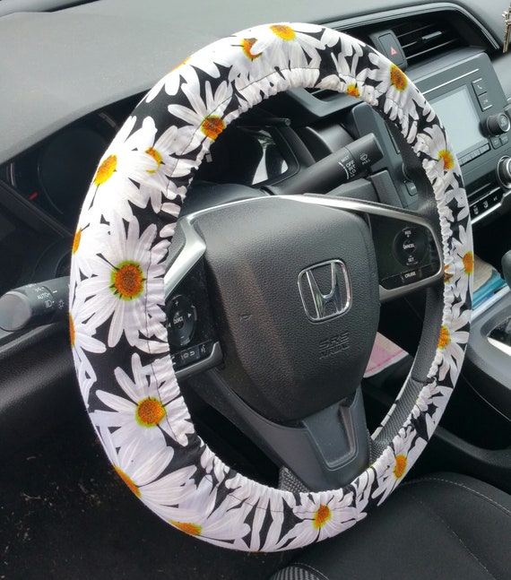 Retro Flower Daisy Steering Wheel Cover w/ Grip Liner Fits 14 14.5 15  Cloth