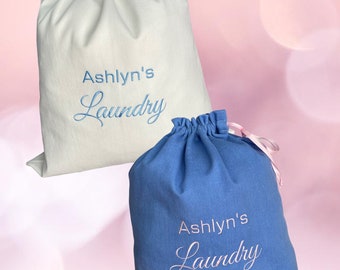 Personalized Laundry Bag - Embroidered Laundry Bag - Blue or White Laundry Bag - Travel Laundry Bag - Travel Accessory - Women Laundry Bag