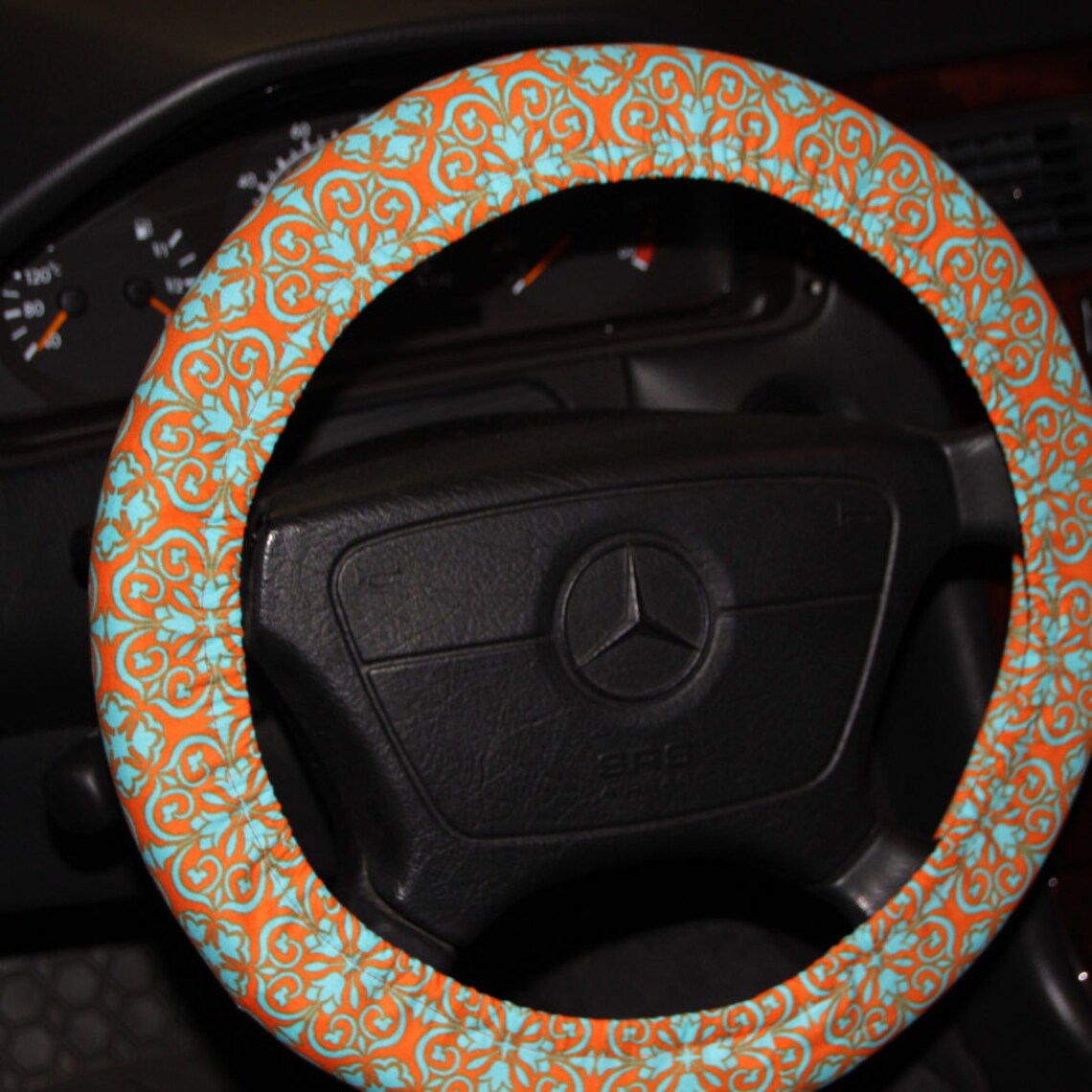Aqua and Orange Steering Wheel Cover / Damask Wheel Cover / Etsy