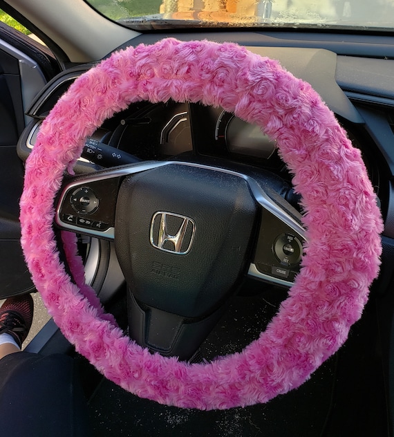 Rosette rose Fuzzy Soft Faux Fur Couvre-volant Accessoires de voiture pour  femmes Idée cadeau de Noël Cadeau de réchauffement de voiture -  France