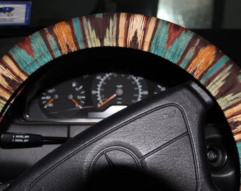 Azteca Steering Wheel Cover. Tribal Wheel Cover .Unisex Wheel Cover.Green orange and brown Steering wheel cover .