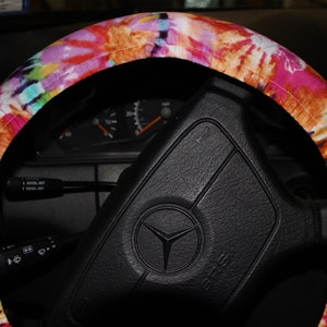 Steering Wheel Cover Tye Dye Rainbow . Cute Car Accessories .Hippie Heated gift for Girls .