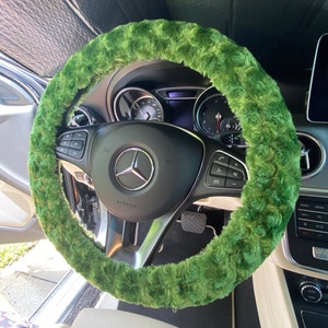 Minky Plush Rosette Soft Faux Fur Steering Wheel Covers - Women Car Accessories - Holiday Gift idea - Car Warming Gift - Fluffy -