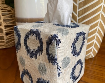 Fabric Tissue Box Cover. Square Tissue box cover. Tissue Box Cover. Outdoor Fabric Tissue Cover. Blue Theme - Fun Print Tissue Box Cover