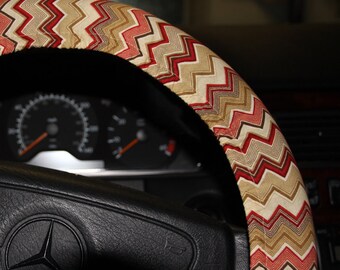 SALE) Steering Wheel Cover . Brown Chevron Cover Wheel .Beige and maroon wheel cover .