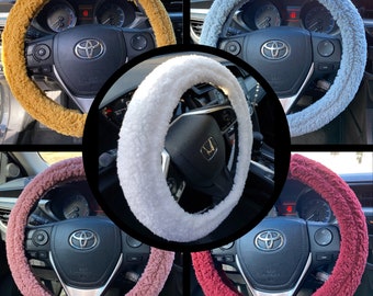 Sherpa Fabric Steering Wheel Cover - Car Accessories - Woman Car Accessory - Holiday Gift - Stocking Stuffer - Soft Wheel Cover