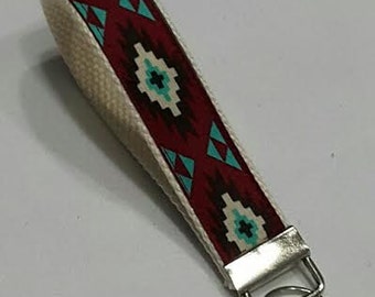 Tribal Key Fob Wristlet / Aztec Key Fob / Tribal Key Wristlet / Tribal Print / Mothers Day / Graduation Gift / Gifts Under 10 / Burgundy.