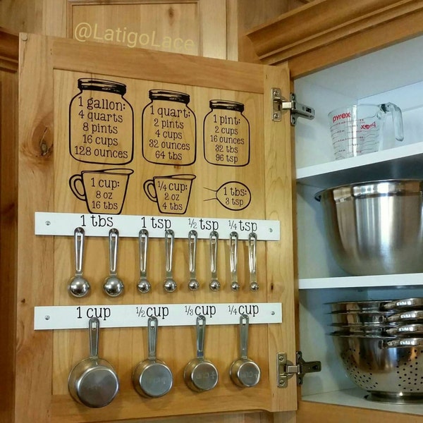 Kitchen Equivalent / Measurement Conversion Chart Mason Jar Decal Set - Great Gift Idea! Full Set - Includes Cup & Spoon labels!