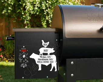 BBQ Grill Temperatuur Sticker - Rundvlees, varkensvlees, gevogelte. Koe, varken, kip. Ideaal voor Traeger, Green Mountain Grill, Yoder, Mac Grills, Etc. ANGUS