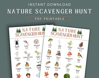 Búsqueda del tesoro en la naturaleza, Actividad al aire libre, Inspiración Waldorf, Montessori, Reggio, Guardería, Preescolar, Educación en casa, Imprimible, Fiesta de cumpleaños