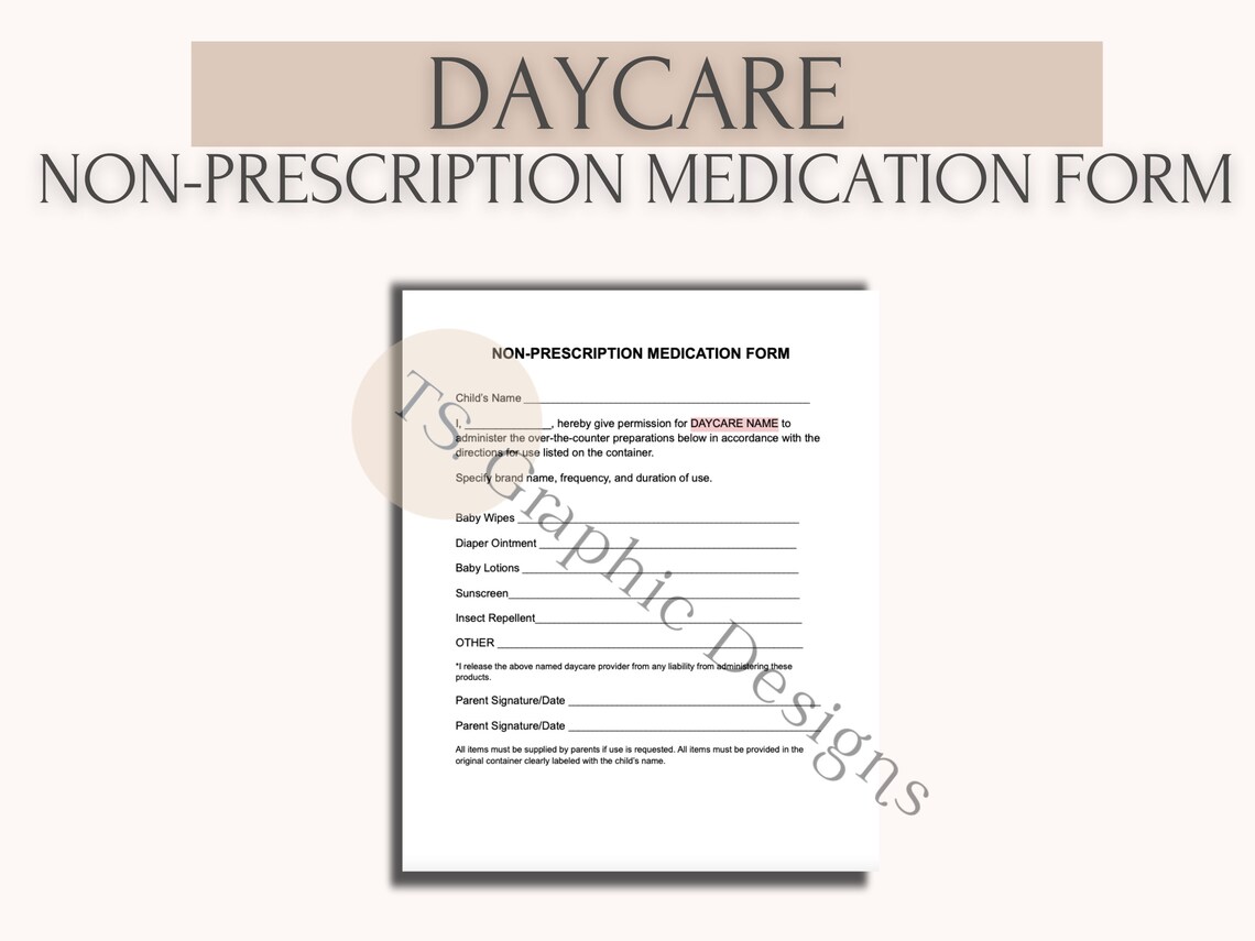Non prescription medication form daycare nanny childcare