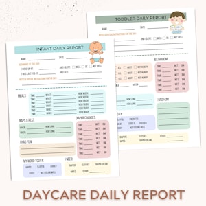 Toddler Report, Infant Report, Daily toddler and baby schedule for Nanny, Daycare, In-home Preschool, Babysitter. Printable