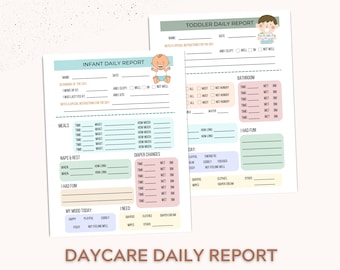 Toddler Report, Infant Report, Daily toddler and baby schedule for Nanny, Daycare, In-home Preschool, Babysitter. Printable