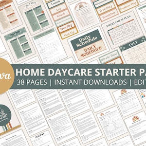 PAQUETE DE GUARDERÍA EN CASA, Manual para padres, Contratos, Boletín informativo, Plan de comidas, Horario diario, Acuerdo de matrícula, Plantillas imprimibles y editables,