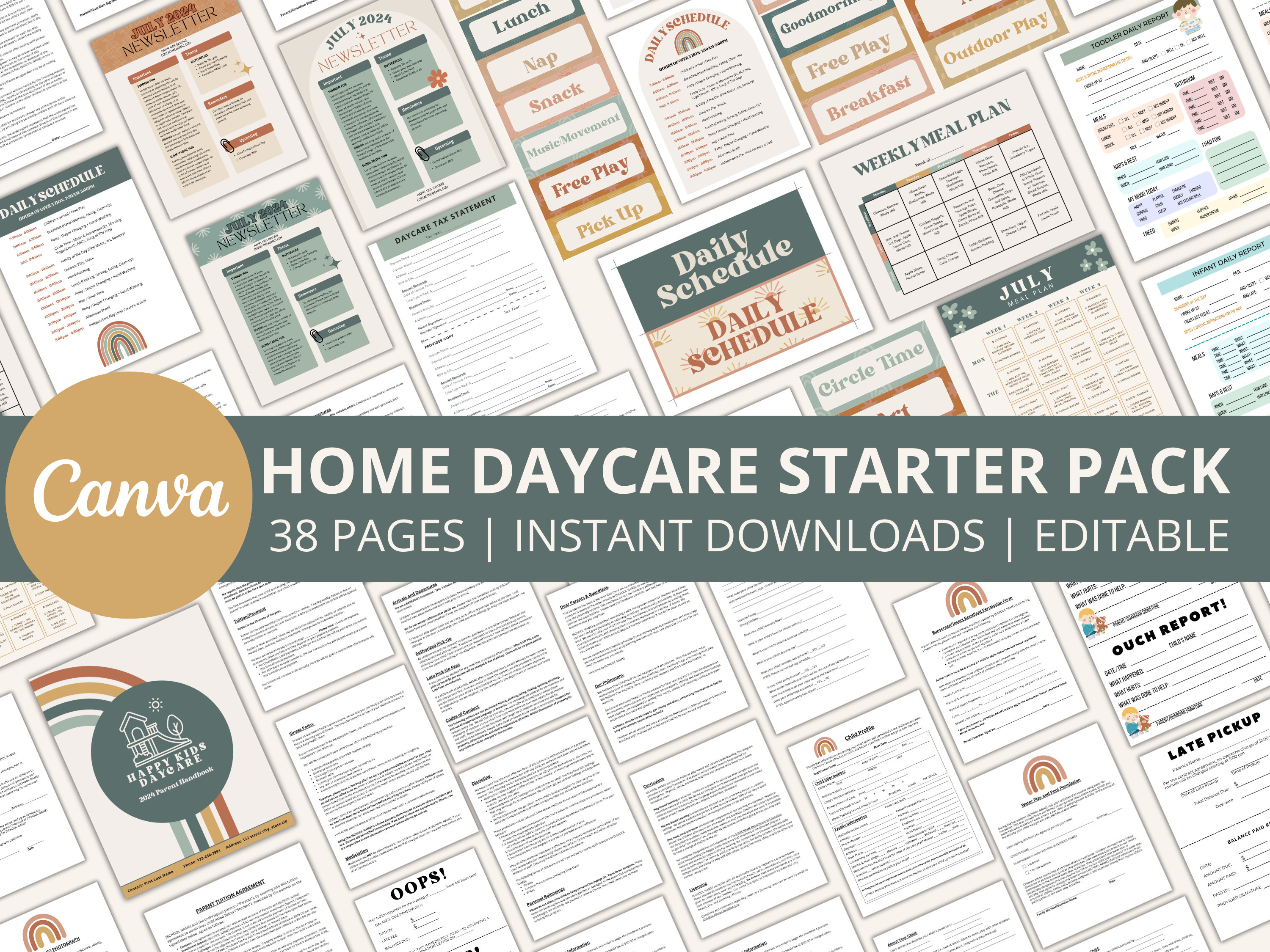 HOME DAYCARE BUNDLE, Parent Handbook, Contracts, Newsletter, Meal Plan, Daily Schedule, Tuition Agreement, Printable, Editable Templates,
