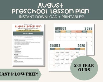 Programme préscolaire d'août | Fiches de cours imprimables | La ferme, la rentrée scolaire, tout sur moi, les cinq sens | Activités préscolaires, garderie, école à la maison