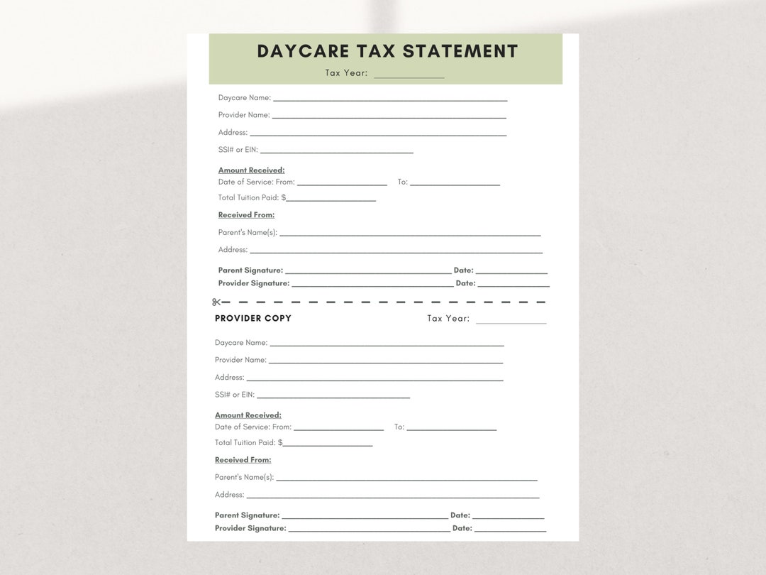 Daycare Tax Statement / End of Year / Tuition Report / for Parents / Provider / Home Daycare