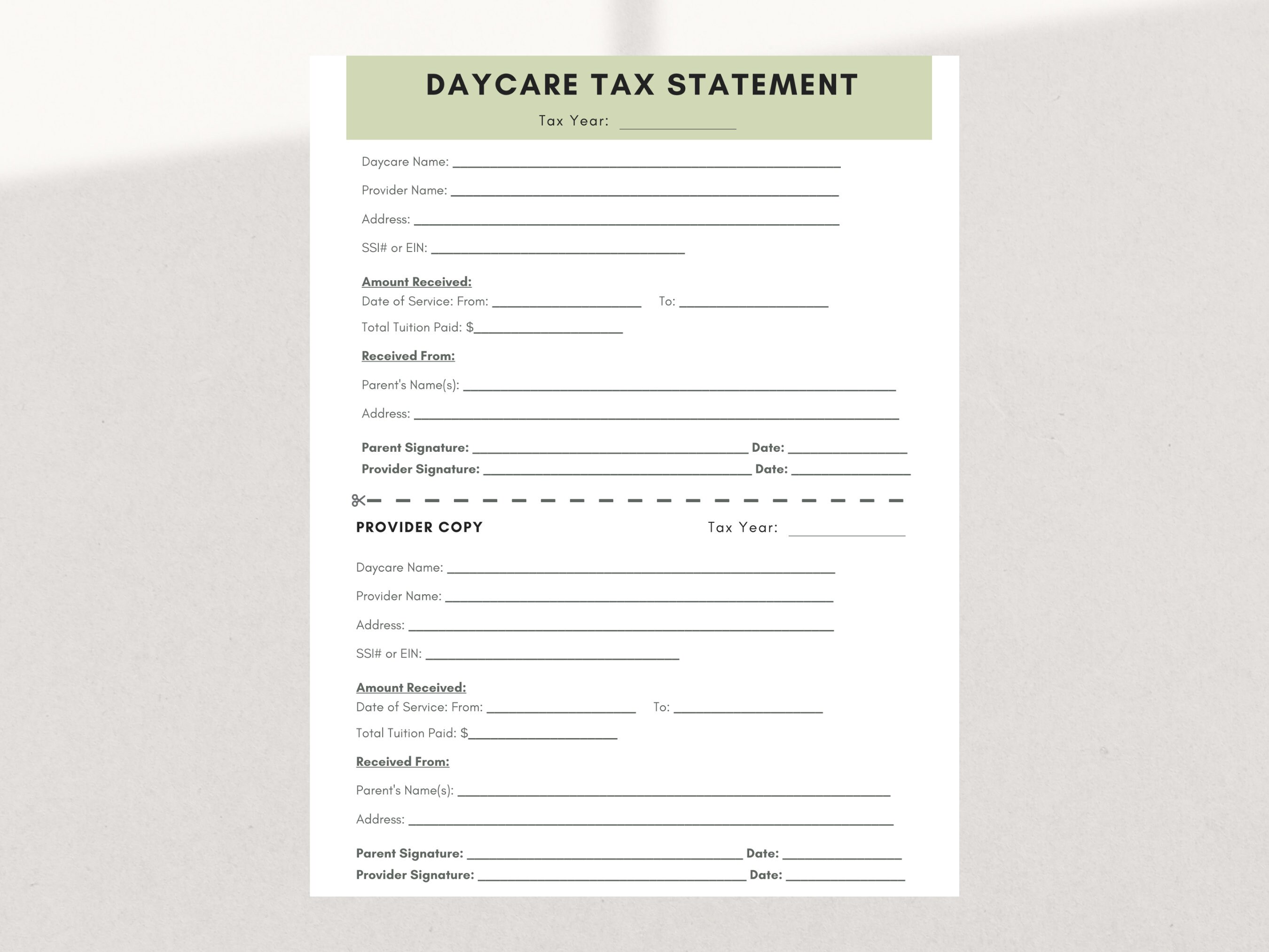 Daycare Tax Statement End Of Year Tuition Report For Parents Daycare Tax Statement End Of Year Tuition Report For Parents