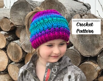 Quinn Beanie & Messy Bun Hat - crochet PATTERN ONLY - child + adult size