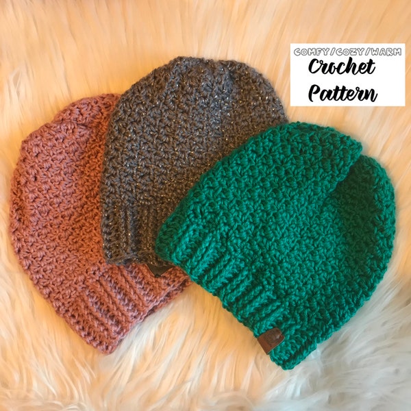 Amira Slouchy & Messy Bun Beanie - CROCHET PATTERN ONLY - child and adult size