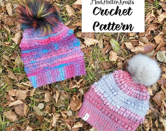 Ice Bloom Beanie - crochet PATTERN only - child & adult