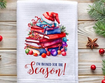 Book Lover Hand Towel: Season's Readings Waffle Weave Kitchen Decor