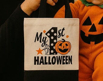 Halloween Mini Canvas Tote Bag: 1st Halloween Trick or Treat
