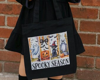 Halloween Mini Tote Bag: Toddler Trick or Treat Canvas Bag with DTF Design