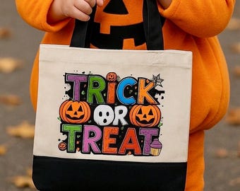Halloween Mini Tote Bag: Toddler Trick or Treat Canvas Bag with DTF Design