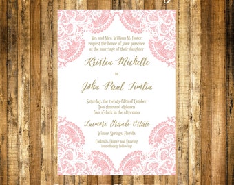 Lace Wedding Invitation DIY Template Vintage Lace Peony Pink Editable & Printable Instant Download Microsoft Word Digital File
