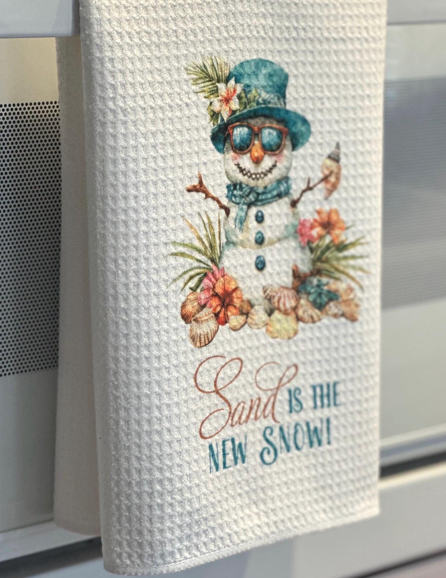 Coastal Snowman Kitchen Towel | Beachy Hand Towel | Coastal Decor Tea Towel | Beachy Snowman | Custom Towel | Hostess Gift | Gift for Her
