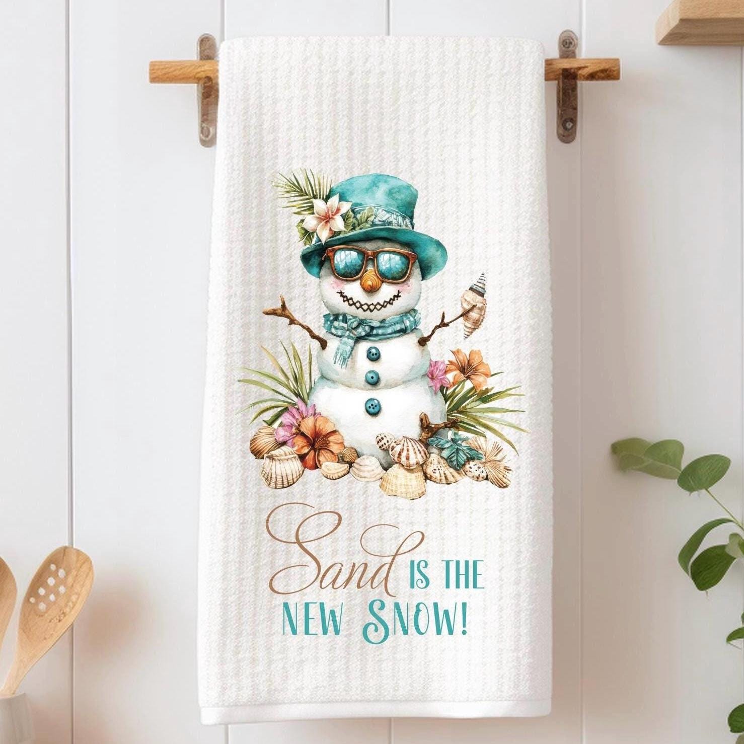 Coastal Snowman Kitchen Towel | Beachy Hand Towel | Coastal Decor Tea Towel | Beachy Snowman | Custom Towel | Hostess Gift | Gift for Her