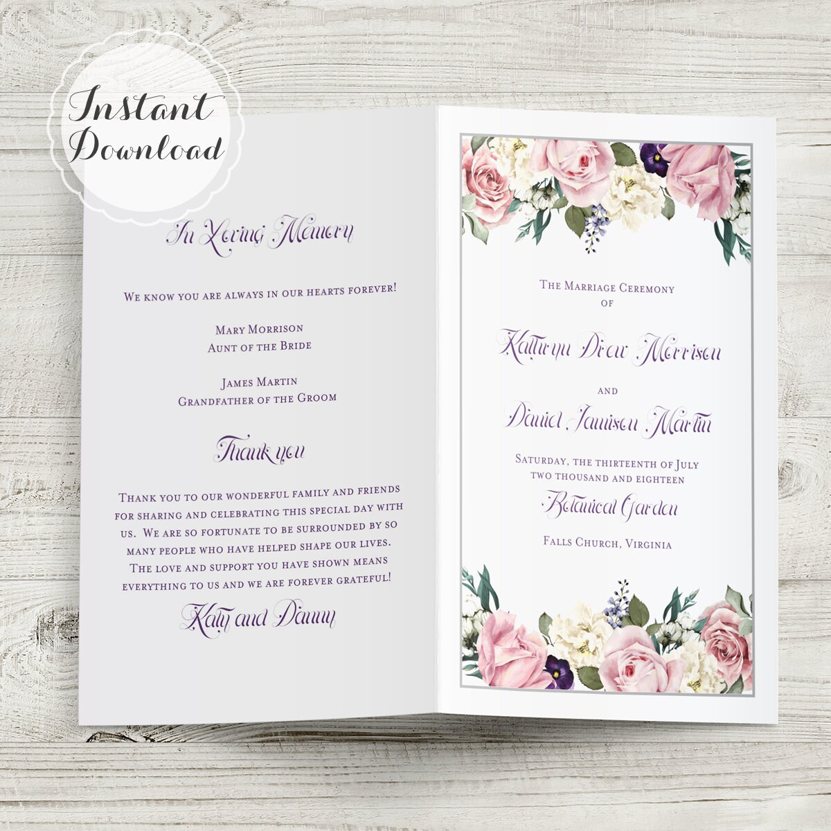 English Garden Floral Wedding Program Template Instant Download Folded NO CUT DIY 85 X 11 Editable Printable Microsoft File English Garden Floral Wedding Program Template Instant Download Folded NO CUT DIY 85 X 11 Editable Printable Microsoft File