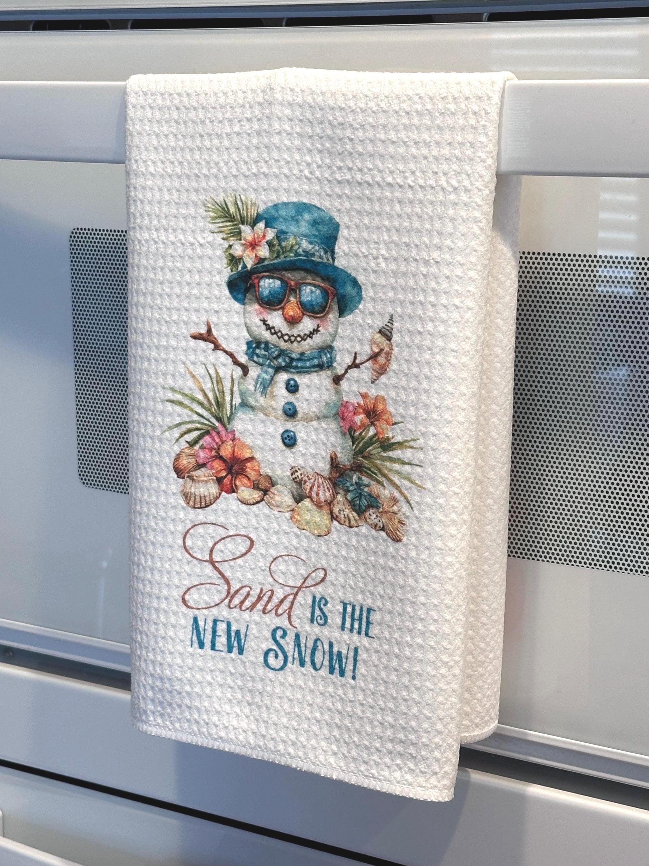 Coastal Snowman Kitchen Towel | Beachy Hand Towel | Coastal Decor Tea Towel | Beachy Snowman | Custom Towel | Hostess Gift | Gift for Her