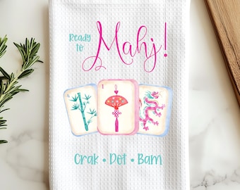 Mahjong Kitchen Towel: Waffle Weave, Ready to Mahj! Hostess Gift