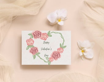 Personalized Note Card with envelope, Folded Blank Stationary, Personalized Stationary, Flower Heart, Valentines Day