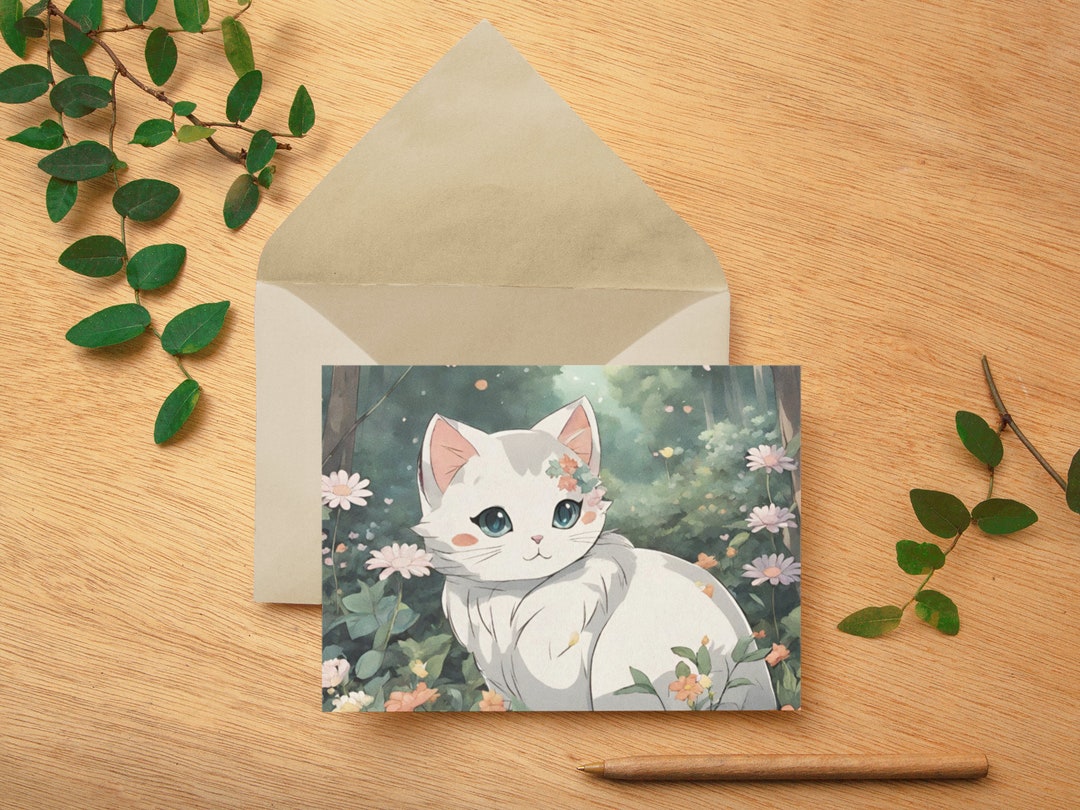Cat Note Cards With Envelopes, Set of 5 Folded Blank Stationary ...
