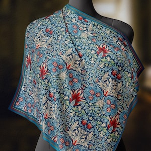 William Morris, Snakehead Pattern Luxurious Square Scarf, Wrap, Boho Shawl, Made to Order, Handmade and Cruelty-Free