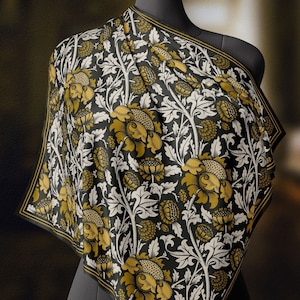 Golden Chrysanthemums by William Morris, Luxurious Square Scarf/Wrap/Boho Shawl, Made to Order, Handmade and Cruelty Free