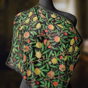 William Morris, Fruit Pattern Luxurious Square Scarf, Wrap, Boho Shawl, Made to Order, Handmade and Cruelty-Free