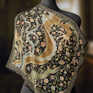 Chinese Fire Dragon (Black), Luxurious Square Scarf/Wrap/Boho Shawl, Made to Order, Handmade and Cruelty Free