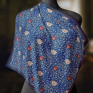 William Morris, Medway Tulip Pattern Luxurious Square Scarf, Wrap, Boho Shawl, Made to Order, Handmade and Cruelty Free