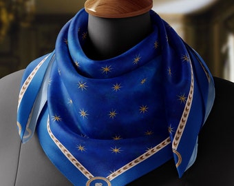 Giotto's Stars Luxurious Square Scarf, Wrap, Boho Shawl, Made to Order, Handmade and Cruelty Free, Exclusively at Ebon et Noir