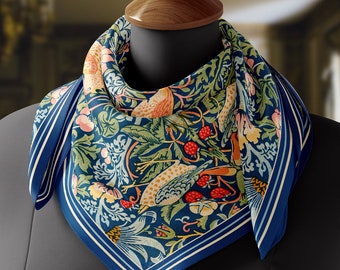 The Strawberry Thieves by William Morris Luxurious Square Scarf, Wrap, Boho Shawl, Made to Order, Handmade and Cruelty Free