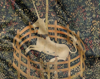 The Unicorn in Captivity (from the Unicorn Tapestries), Luxurious Square Scarf, Made to Order, Handmade and Cruelty Free