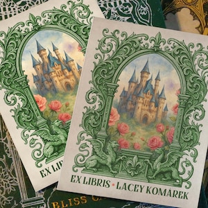 Belle's Castle, personalizowane ekslibrisy Fairtyale, wykonane na tradycyjnym papierze gumowym, 3 cale x 4 cale, zestaw 30 sztuk